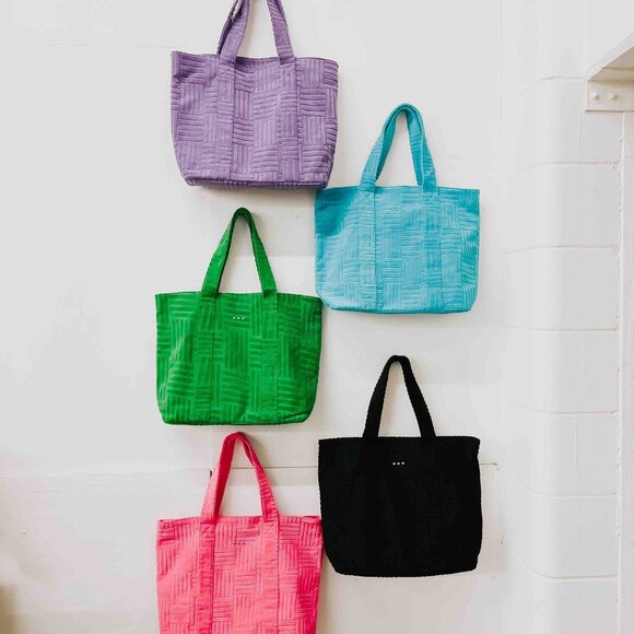 TERRYCLOTH TOTE BAGS PERFECT FOR EVERYDAY BEACH  4 COLORS - 2 PC SET - Picture 1 of 5